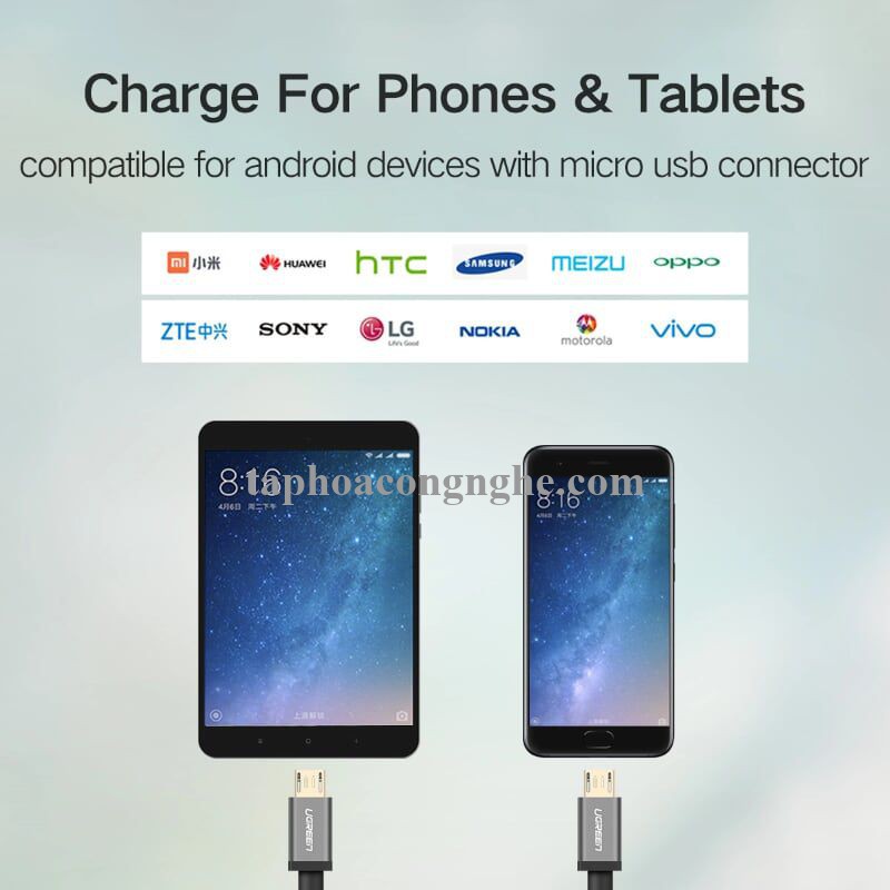 Ugreen 40347 0.5M màu Đen Cáp sạc truyền dữ liệu USB 2.0 sang 2 đầu MICRO USB cao cấp US196 30040347